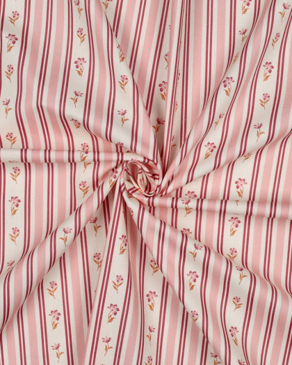 Popeline de Coton Rayures Vintage Rose et Bordeaux - Mercerine