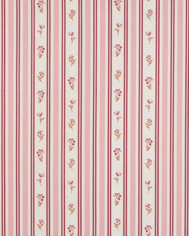 Popeline de Coton Rayures Vintage Rose et Bordeaux - Mercerine
