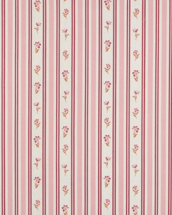 Popeline de Coton Rayures Vintage Rose et Bordeaux - Mercerine