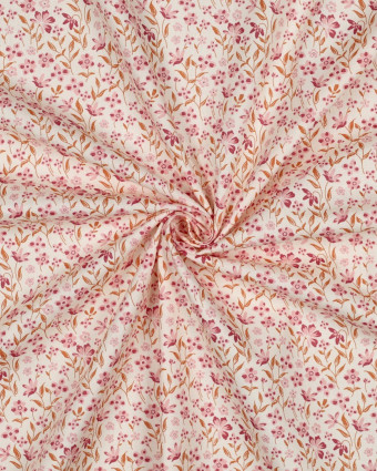 Popeline de Coton Fleuri Rose et Bordeaux - Mercerine