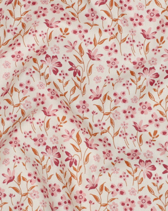 Popeline de Coton Fleuri Rose et Bordeaux - Mercerine