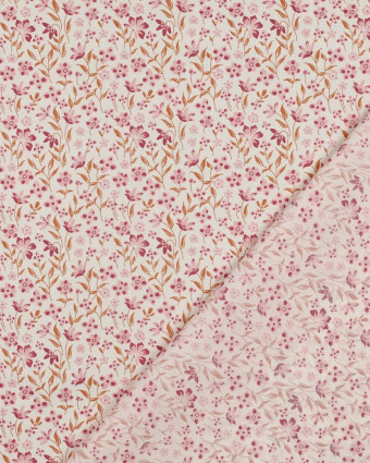 Popeline de Coton Fleuri Rose et Bordeaux - Mercerine