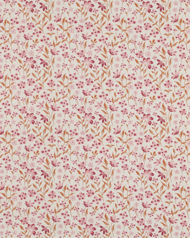 Popeline de Coton Fleuri Rose et Bordeaux - Mercerine