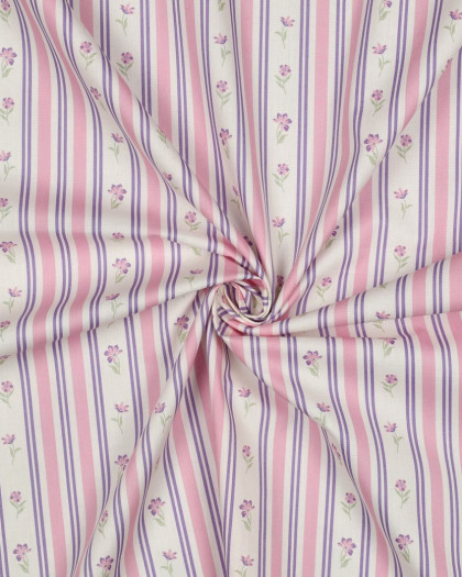 Popeline de Coton Rayures Vintage Rose et Mauve - Mercerine