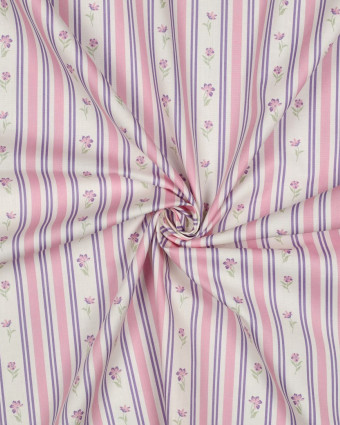 Popeline de Coton Rayures Vintage Rose et Mauve - Mercerine