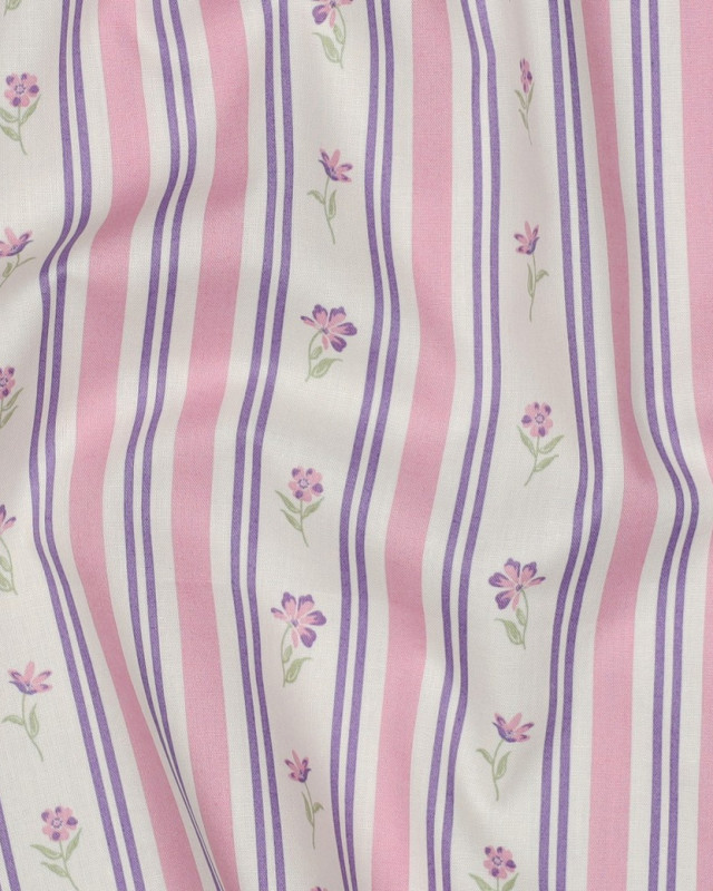 Popeline de Coton Rayures Vintage Rose et Mauve - Mercerine