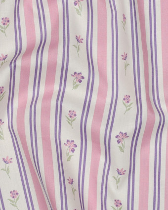 Popeline de Coton Rayures Vintage Rose et Mauve - Mercerine