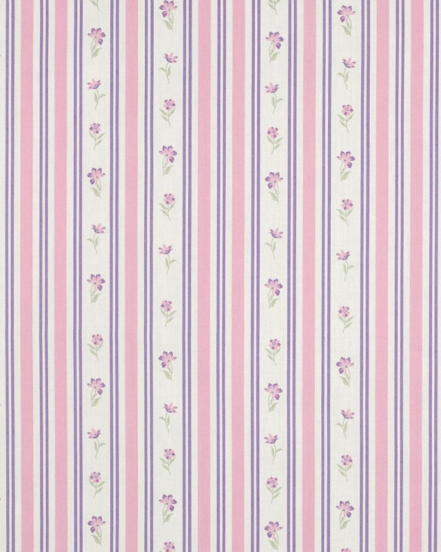 Popeline de Coton Rayures Vintage Rose et Mauve - Mercerine