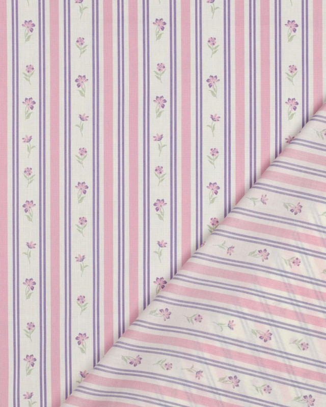 Popeline de Coton Rayures Vintage Rose et Mauve - Mercerine