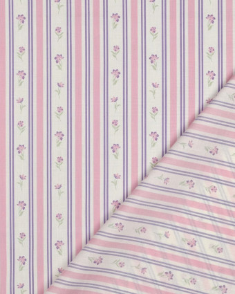 Popeline de Coton Rayures Vintage Rose et Mauve - Mercerine