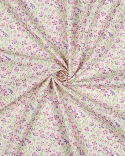 Popeline de Coton Fleuri Rose et Mauve - Mercerine