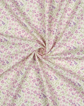 Popeline de Coton Fleuri Rose et Mauve - Mercerine