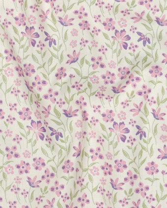 Popeline de Coton Fleuri Rose et Mauve - Mercerine