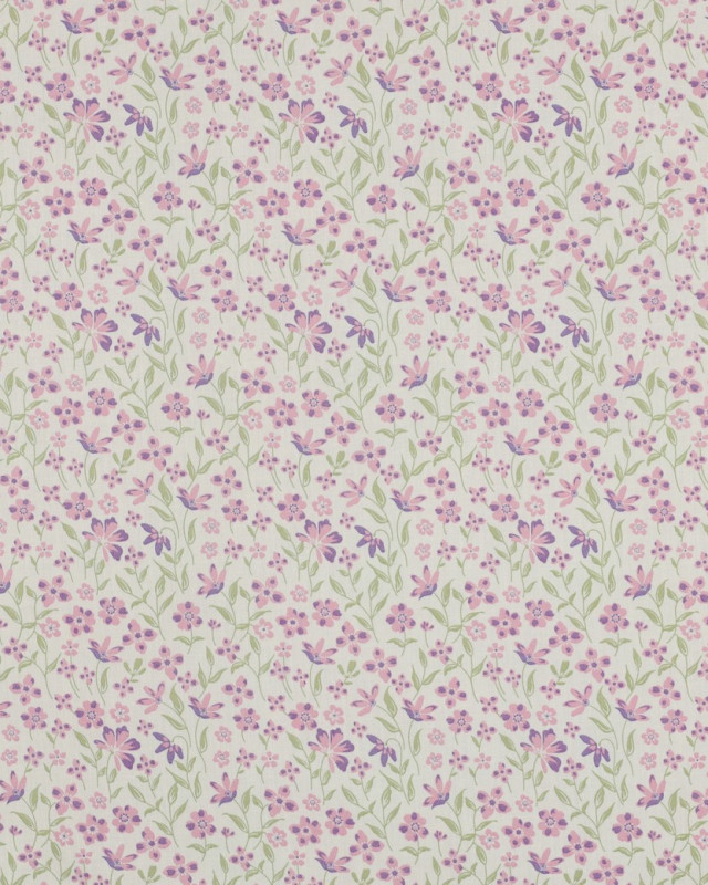 Popeline de Coton Fleuri Rose et Mauve - Mercerine