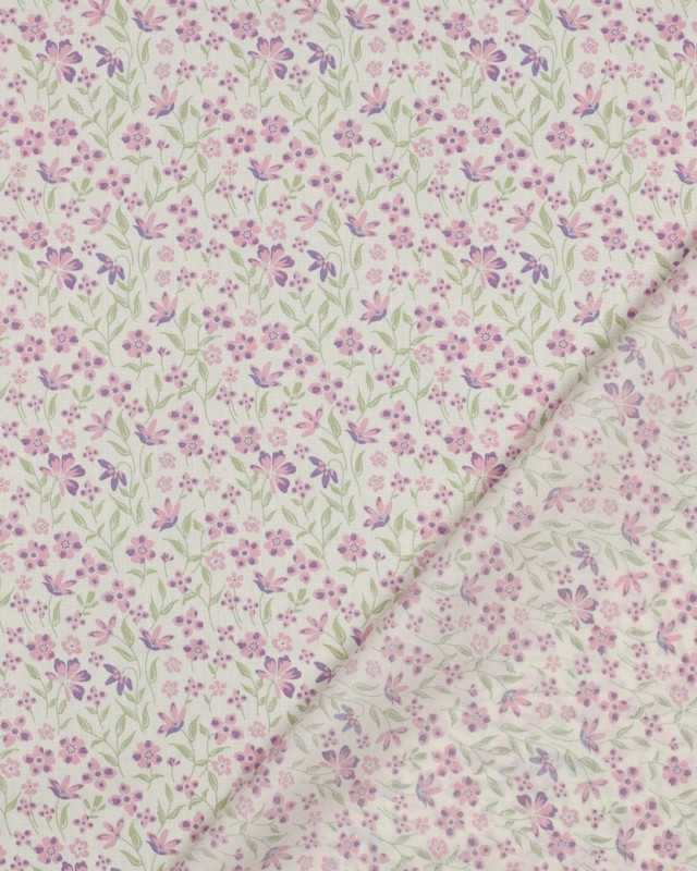 Popeline de Coton Fleuri Rose et Mauve - Mercerine