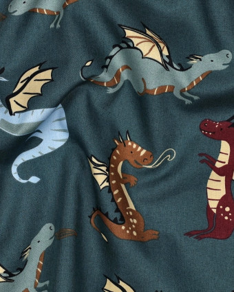 Popeline de Coton Dragon Bleu Vert - Mercerine