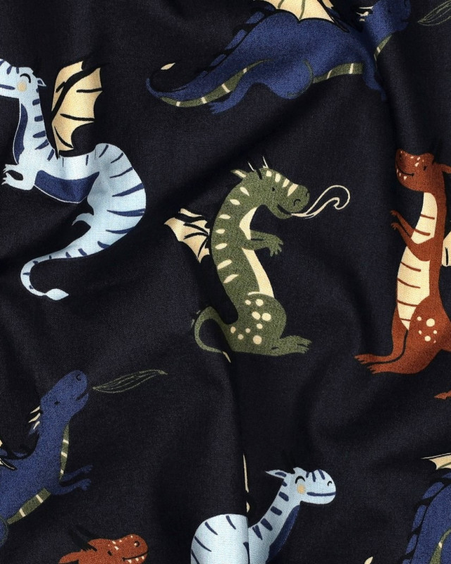 Popeline de Coton Dragon Bleu Marine - Mercerine