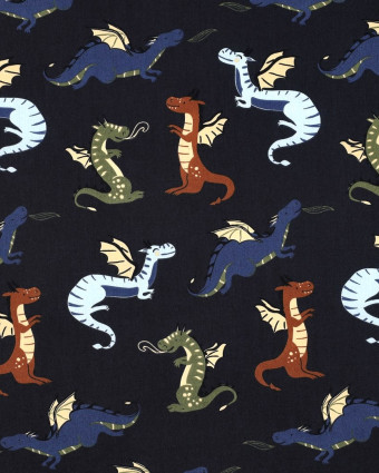 Popeline de Coton Dragon Bleu Marine - Mercerine