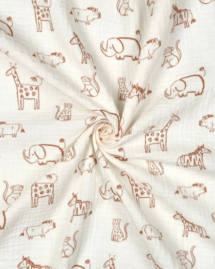 Double Gaze Ecru Motif Safari Caramel - Mercerine