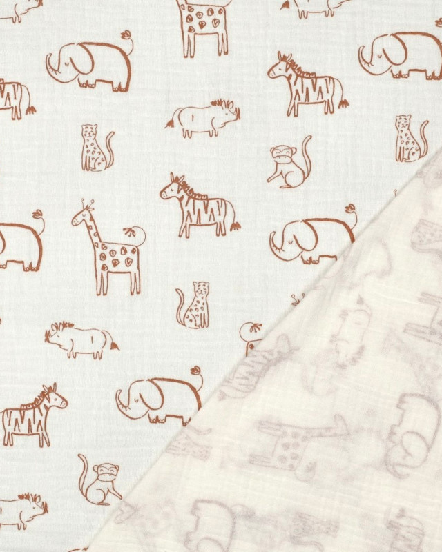 Double Gaze Ecru Motif Safari Caramel - Mercerine