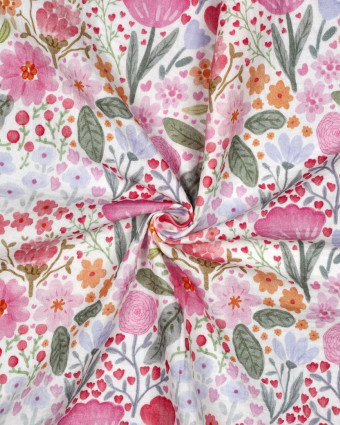 Double Gaze Motif Fleuri Champêtre Rose - Mercerine