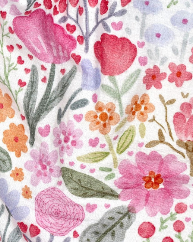 Double Gaze Motif Fleuri Champêtre Rose - Mercerine
