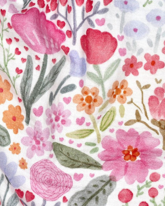 Double Gaze Motif Fleuri Champêtre Rose - Mercerine
