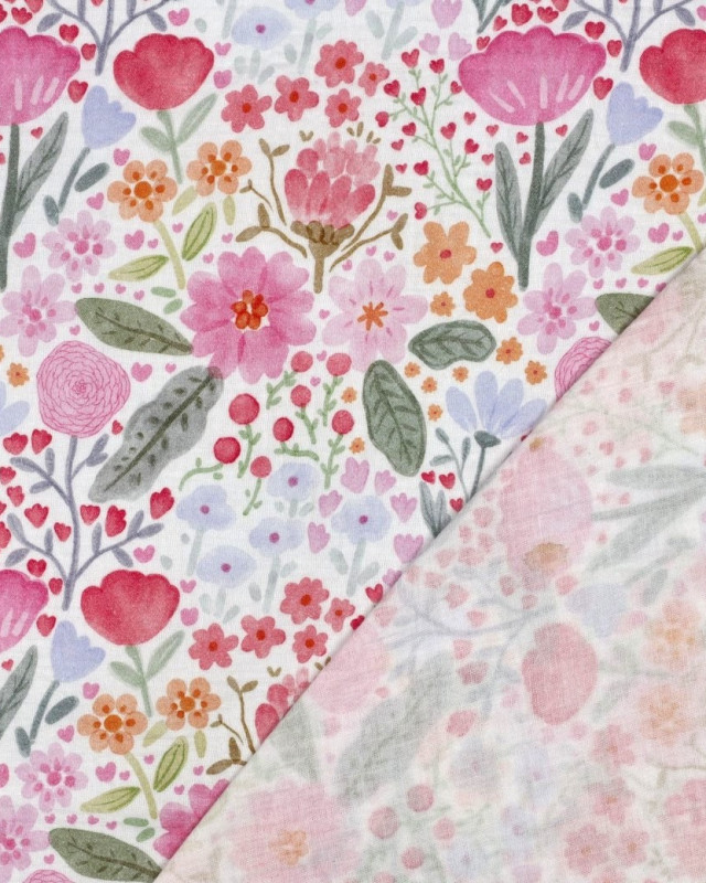 Double Gaze Motif Fleuri Champêtre Rose - Mercerine