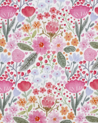 Double Gaze Motif Fleuri Champêtre Rose - Mercerine