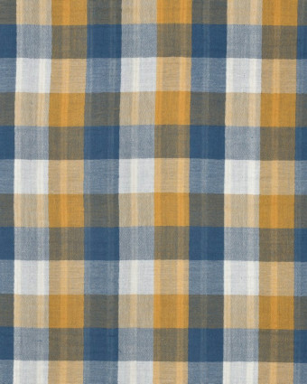 Double Gaze à Carreaux Double Face Bleu et Ocre - Mercerine
