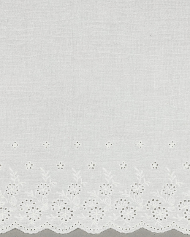 Double Gaze Blanche Festonnée Brodée Fleuri - Mercerine
