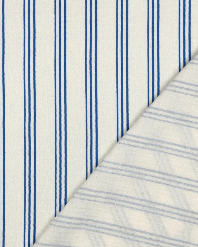 Doube Gaze  Rayures Bleues - Mercerine