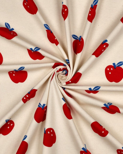 Jersey de Coton Gots Pommes Rouge et Bleue - Mercerine