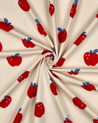 Jersey de Coton Gots Pommes Rouge et Bleue - Mercerine