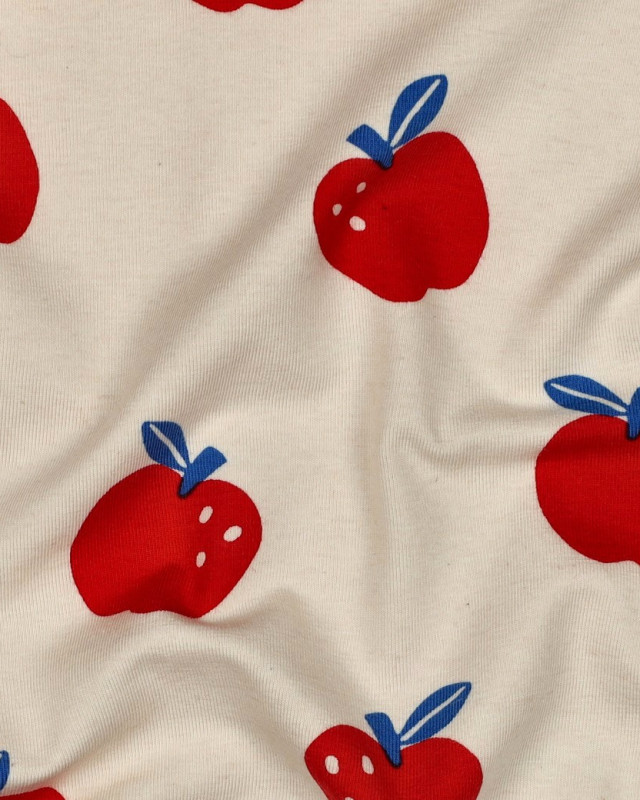 Jersey de Coton  Pommes Rouges et Bleues - Mercerine