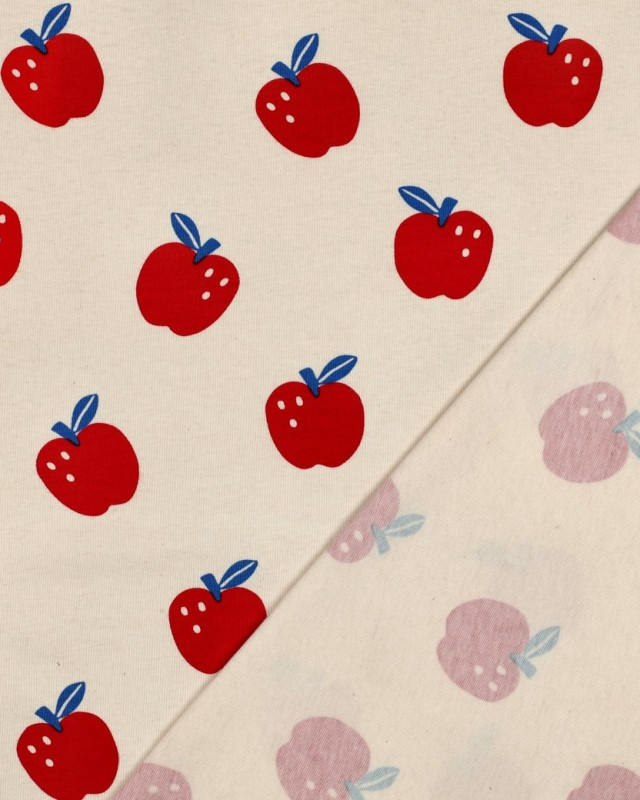 Jersey de Coton  Pommes Rouges et Bleues - Mercerine