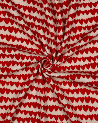 Jersey de Coton Côtelé Cœurs Rouges - Mercerine