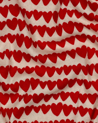 Jersey de Coton Côtelé Cœurs Rouges - Mercerine