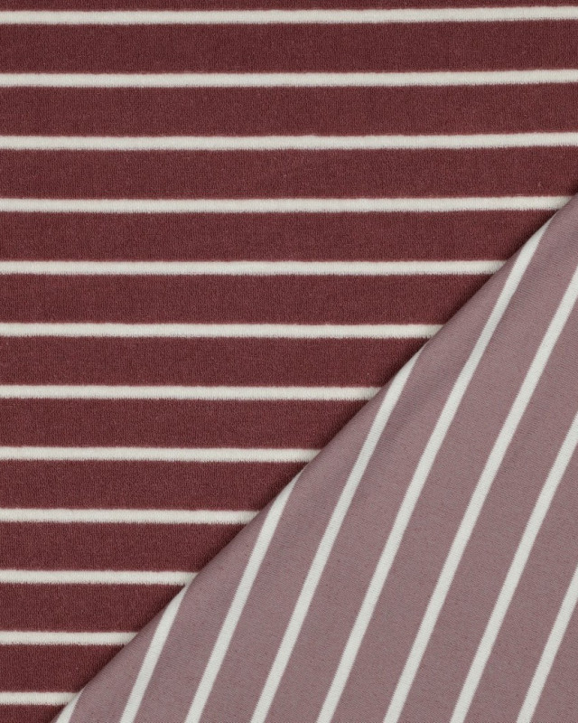 Tissu Jersey Mini Eponge Vieux Rose à Rayures  - Mercerine