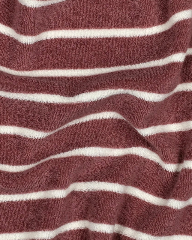 Tissu Jersey Mini Eponge Vieux Rose à Rayures  - Mercerine