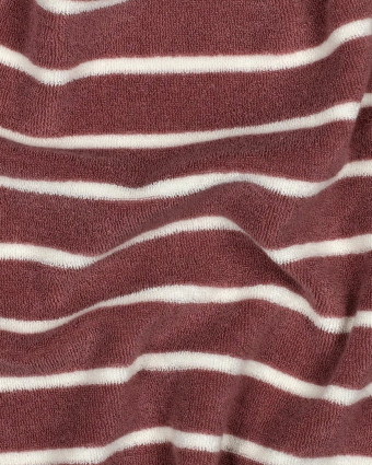 Tissu Jersey Mini Eponge Vieux Rose à Rayures  - Mercerine