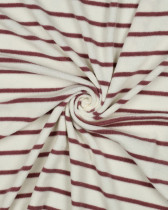 Tissu Jersey Mini Eponge Ecru à Rayures Vieux Rose