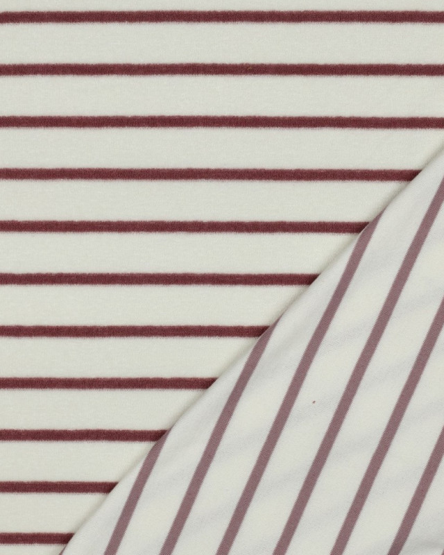 Tissu Jersey Mini Eponge Ecru à Rayures Vieux Rose - Mercerine