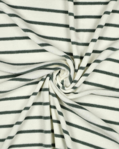 Tissu Jersey Mini Eponge Ecru à Rayures Eucalyptus - Mercerine