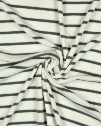 Tissu Jersey Mini Eponge Ecru à Rayures Eucalyptus - Mercerine