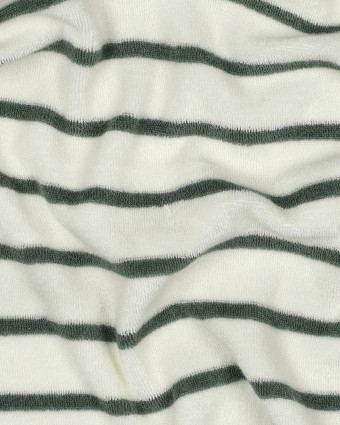 Tissu Jersey Mini Eponge Ecru à Rayures Eucalyptus - Mercerine