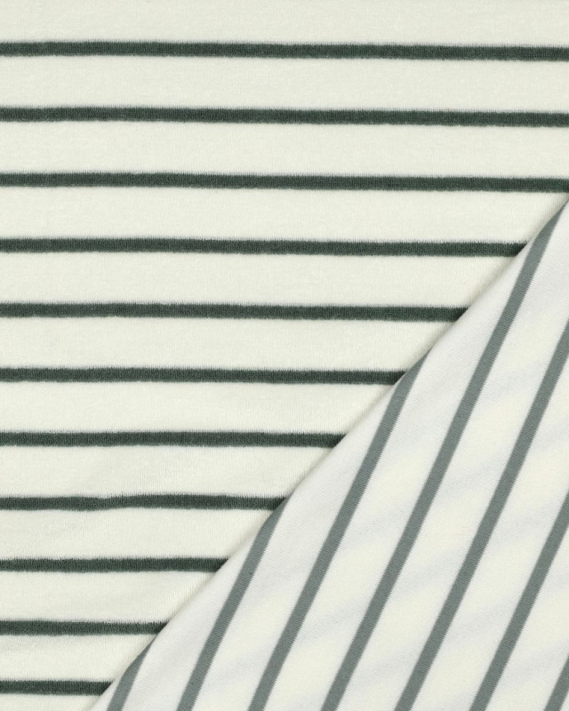 Tissu Jersey Mini Eponge Ecru à Rayures Eucalyptus - Mercerine