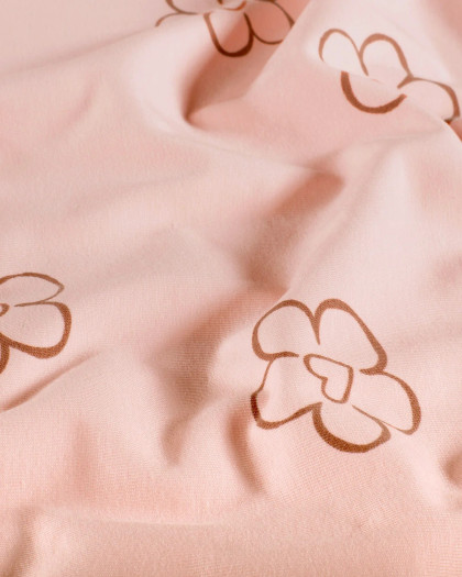 Jersey de Coton Rose Clair Motif Fleur Cœur - Mercerine