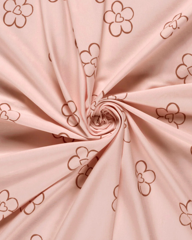 Jersey de Coton Rose Clair Motif Fleur Cœur - Mercerine