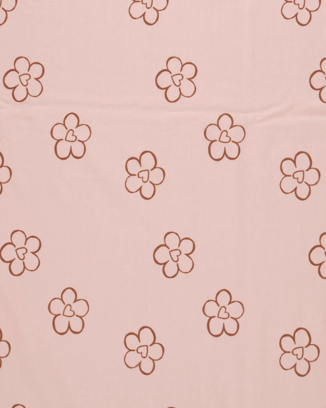 Jersey de Coton Rose Clair Motif Fleur Cœur - Mercerine